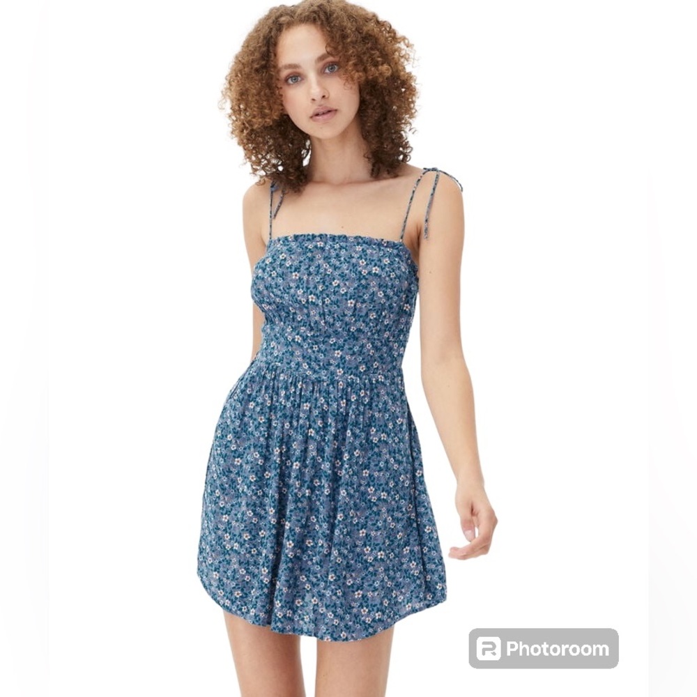 Aeropostale‎ Floral Square-Neck Tie-Shoulder Mini Dress Blue Floral Size Small